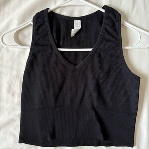 90 Degree By Reflex Black Ribbed V-Neck Tank Top